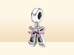 100% sterling zilveren roze ballerina schoenen bengelen charmes passen originele Europese bedelarmband mode dames bruiloft sieraden accessoires2170580