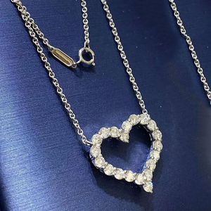 100% argent sterling femmes coeur creux collier de diamants collier de perçage complet collier de bijoux de créateur marque tif pour cadeau de Noël de mariage de mariée avec boîte bleue