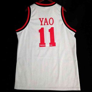 100% gestikte #11 yao Ming genaaide witte jersey heren Vest maat xs-6xl gestikte basketbal jerseys NCAA