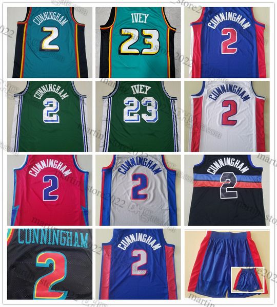 100% hombres cosidos 2023 Baloncesto Cade 2 Cunningham Jerseys Jaden 23 Ivey City Rojo Blanco Azul Gris Camisas deportivas Edición de bordado