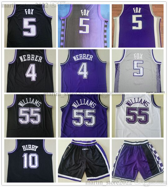 100% cousu 2023-24 Maillots de basket-ball De'Aaron 5 Fox Retro Mike 10 Bibby Jason 55 Williams Chris 4 Webber Hommes Shorts Pantalons Tout Broderie