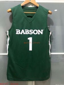 100% gestikte Babson College Bevers # 1 Mannen Dames Jeugd Basketbal Game Jersey Green XS-6XL goedkoop