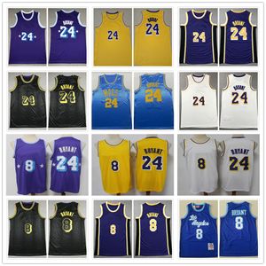 100% cosido Jerseys de baloncesto 2021-22 Ciudad Púrpura Bryant Blanco Amarillo Negro Color Hombres Camisas deportivas Edición de bordado Frente 8 Atrás 24 Retro