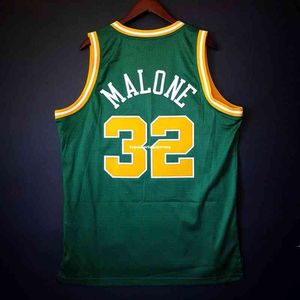 100% gestikte Karl Malone #32 Soul Vest Green Sewn Jersey 52 Mens Vest maat XS-6XL gestikte basketballirs ncaa