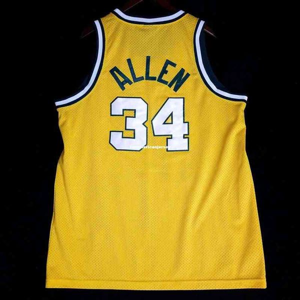 100% cousu Ray Allen # 34 maillot cousu jaune kemp hommes gilet taille XS-6XL maillots de basket-ball cousus Ncaa