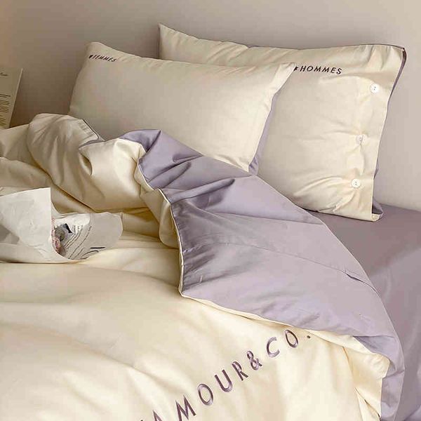 Ensemble de quatre pièces en coton 100 fils/cm² Absorption d'humidité et ventilation Toutes les broderies Ab Contrast Light Luxury