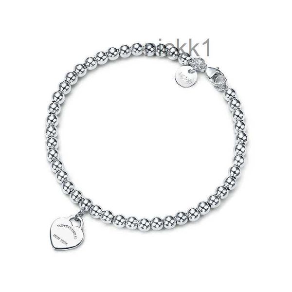 100% Tiff 925 Plata 4 mm Cuentas redondas Amor Pulsera en forma de corazón Revestimiento inferior engrosado para novia Regalo de recuerdo Joyería de moda RZ0C