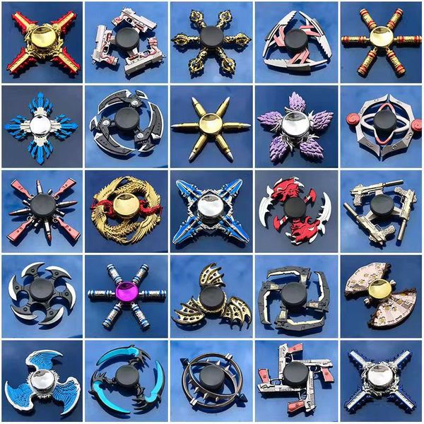 50 types de toupies Fidget Spinner Wheels Gyro Toys Roulement en métal en alliage de zinc Spinners à main Jeux du bout des doigts Focus Jouet anti-anxiété soulage le stress avec boîte en fer blanc