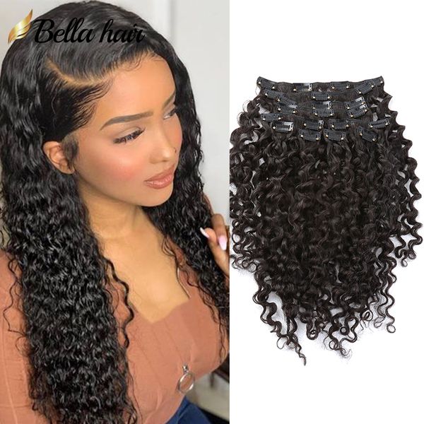 Extensiones con clip rizado Clips para rizos de cabello humano Ins Cabeza completa para mujeres negras Cabello Remy brasileño Color natural 10 piezas con 21 clips 160 g / juego 12-30 pulgadas OFERTA