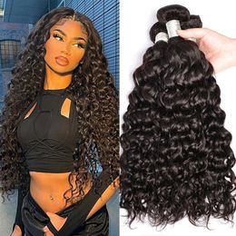 100% onbewerkte Maleisische Remy Human Hair Weave Nat en Golvende Hair Bundels Cheveux Humain 12a Water Wave Bundel Deals 240111