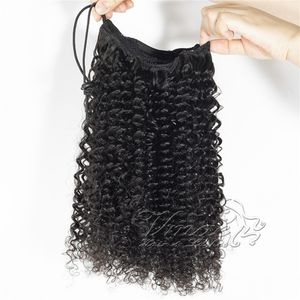 100% Unprocessed Malaysian Virgin Hair Natural Black Elastic Band Hair Ties Drawstring 3A 3B 3C Kinky Curly Human Hair Ponytails