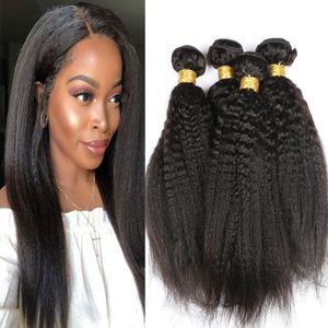 100% cheveux humains crus non transformés indien 4 faisceaux tissage péruvien trame cheveux raides crépus