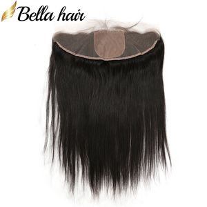 Un donante Grado superior 13x4 Base de seda Cierre frontal de encaje Cabello humano con cabello de bebé Cierre de cabello virgen brasileño liso y rizado Parte libre Nudos blanqueados Bella Hair