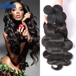 Mikehair 4 Bundels Braziliaans Menselijk Haar Weeft Lichaamsgolf Natuurlijke Kleur # 1B Peruviaanse Maleisische Russische Goedkope Haarverlenging Dyable Hair Inslag