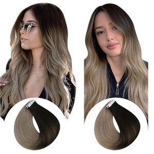 Balayage Bande dans les Extensions de Cheveux Humains Ombre couleur Peau Trame Invisible bande ins extension Pleine Tête 100g/40 pcs