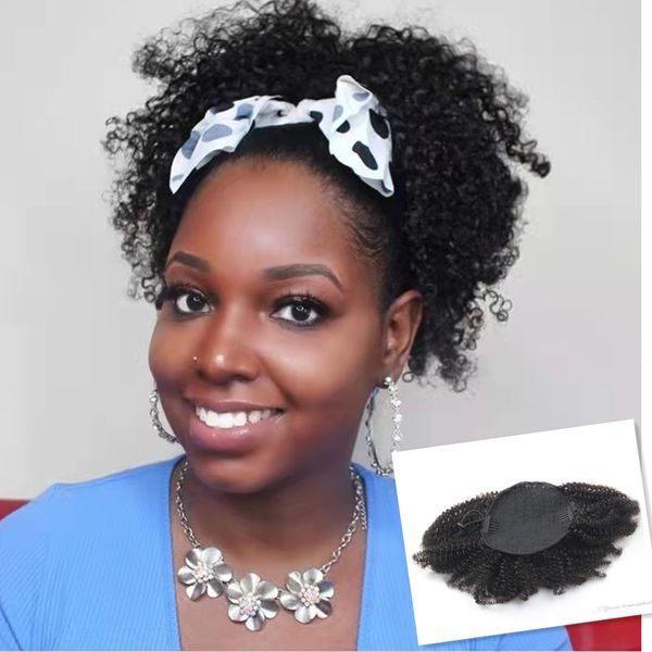 100% vierge humaine 3c Curly coily bouffée queue de cheval coiffure pour les femmes noires chaud bandeau court crépus postiche clip en 120g multi couleurs