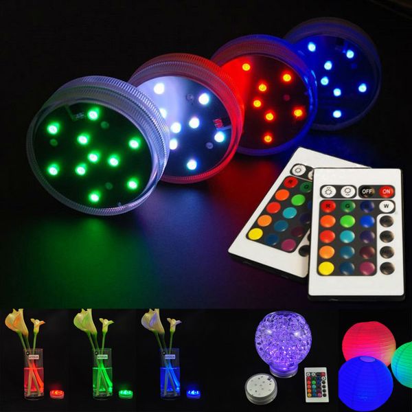 Luz LED sumergible RGB 100% impermeable, funciona con pilas 3AAA, luz LED debajo del florero, luz LED con control remoto