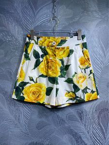 100% katoenen dames shorts mode zomer geel rozen bloem drukken minibroek high street en vakantieslijtage