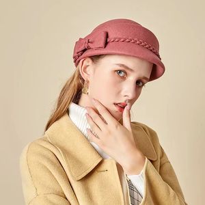 100% wol baret winter baretten vrouwen winter vilt bloj -bloemen vrouwen voelden Franse baret beanie fedora hat beanie winterbloem 240426