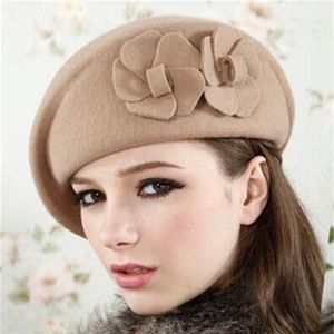 100 laine béret hiver femmes feutre Floral femmes feutre français béret bonnet fedora chapeau hiver fleur 220817
