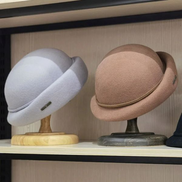 Chapeaux en laine 100 pour femmes, béret de Style français, bonnet chaud d'hiver pour dames, robe de course, église, fascinateur Vintage, 240229