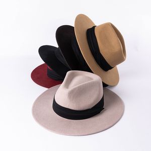 Chapeau Fedora de Jazz 100% laine pour femmes et hommes, rétro décontracté à large bord, casquette en feutre Panama, Shopping en plein air, fête, église, chapeaux en feutre de laine