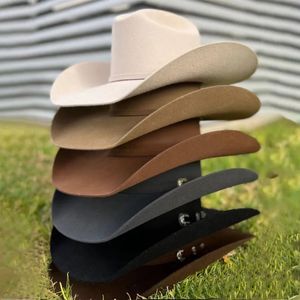 100% laine Western Cowboy Chapeaux pour Unisexe Cream Cowgirl Hat Women Party Top Hat Men Breen Panama Cap en plein air Sun Hat 240327