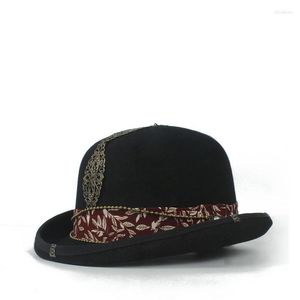 100% Laine Femmes Hommes Noir Chapeau Melon Gentleman Steampnk CrushableTraditional Billycock Groom Chapeaux Taille S M L XL Large Bord Oliv22