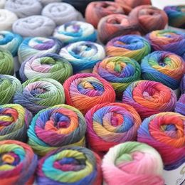 100% Wolgaren voor breien Geverfd Regenboog Gehaakt Fancy Chunky Handgeweven Kleurrijke Scores Kasjmier Garen Draad 8PCS 240117