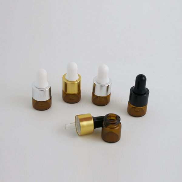 100 x 1ML Ambre Petits flacons compte-gouttes en verre pour l'échantillonnage de parfum d'huile essentielle minuscules contenants portables Mini flacons de goutte de parfum