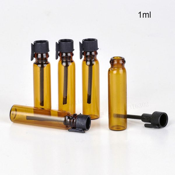 100 x 1 ml Vide Amber mini parfum Bouteille en verre Petit échantillon Flacons de parfum Testeur d'essai Parfum avec bouchons noirs