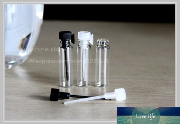 100 x 1 ml bouteille de parfum en verre mini-carflume échantillon de flacons de flacons d'essai de parfum d'essai avec stoppers noir transparent1178131