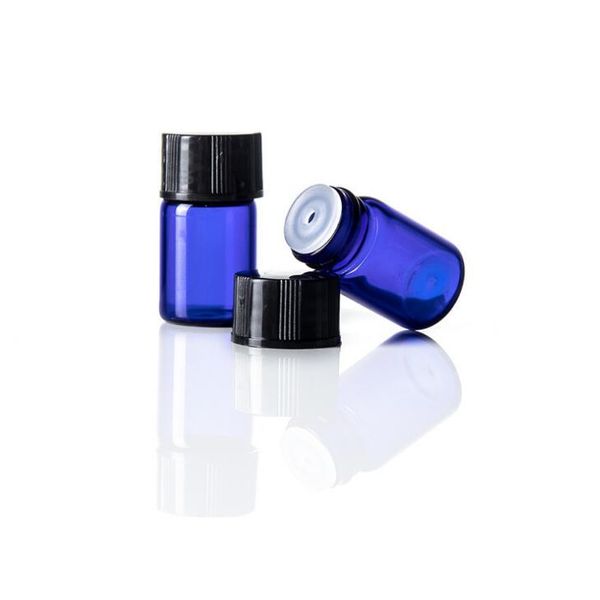 Bouteille d'huile essentielle en verre bleu cobalt de 100 x 2 ml avec couvercle en plastique Bouteille en verre de 2 ml Mini flacons Mini récipient en verre