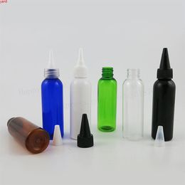 100x60 ml Clear Amber Wit Zwart Groen Blauw Lege PET Plastic Fles Met PP Tuit Cap 60cc verpakking Cosmetische Container251I