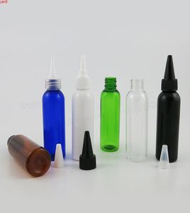 100 x 60 ml Helder Amber Wit Zwart Groen Blauw Lege PET-plastic fles met PP-tuitdop 60cc-verpakking Cosmetische container1635909