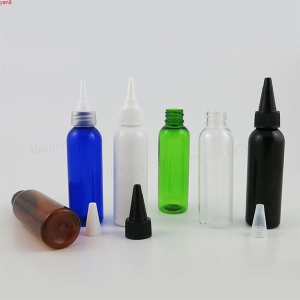 100 x 60ml clair ambre blanc noir vert bleu bouteille en plastique PET vide avec bouchon à bec PP 60cc emballage contenant cosmétique2548