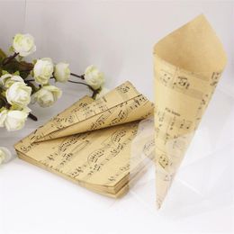 100 X Notas musicales marrones creativas DIY Favores de boda Conos de papel Kraft Cajas de dulces Conos de helado Caja de regalo para fiestas Caja de obsequios 303F