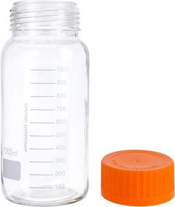 Botella de vidrio de laboratorio de almacenamiento/medio reactivo redondo graduado de boca ancha de 1000 ml con tapón de rosca de polipropileno azul GL80, 24 paquetes por caja