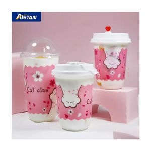 1000 tasses en plastique transparent en pack, tasses à café glacé jetable, tasse de boba sans BPA pour fête, smoothie, jus