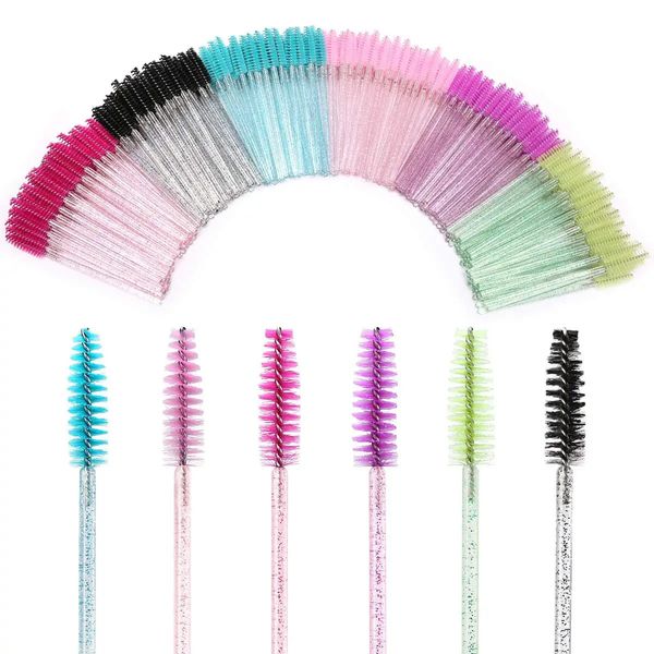 1000 piezas Glitter Mascara Varitas Cepillos de pestañas desechables para extensiones Aplicador de pestañas Mango de cristal Kits de herramientas de maquillaje 240220