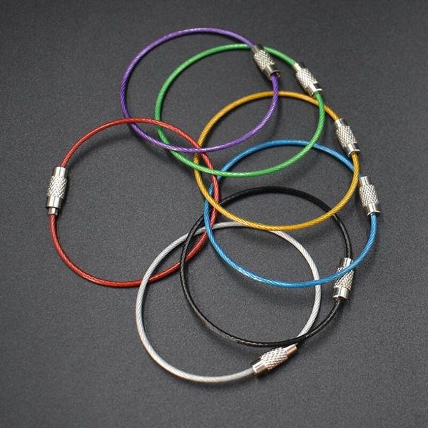 1000 pièces/lot fil d'acier inoxydable porte-clés clé câble anneau corde 7 couleurs tube en caoutchouc vis outil de verrouillage LX3863
