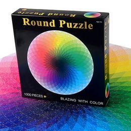 1000 stks / set kleurrijke regenboog ronde geometrische foto puzzel papier volwassen kinderen diy jigsaw puzzel educatief verminderen stress speelgoed 201218