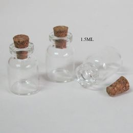 Mini frasco de muestra de vidrio de 1000x1,5 ml, botella transparente pequeña de 1,5 cc con corcho de madera, tapón de corcho suave, frasco de vidrio de 16*24*6mm
