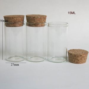 1000 x 15 ml Récipient en verre vide avec liège en bois 15 cc Bouché Tube Échantillon Flacon 27 * 50 mm Bouteille de récipients transparents