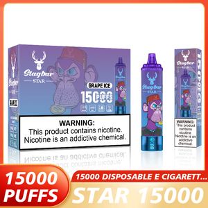 EU Warehouse Stag Bar Star 15000 Puff Disposable Vape Pod Device Puff 10000 15K 20K Oplaadbare batterijweergave Scherm E-vloeistofindicator E-S-Sigs Factory Groothandel