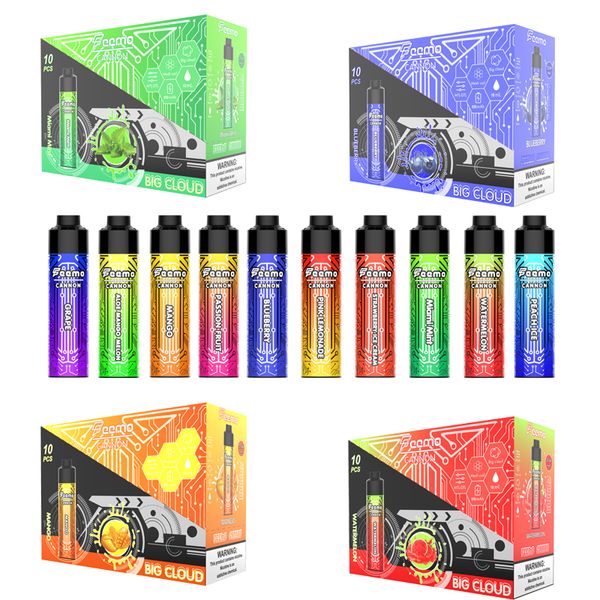 10000 inhalaciones Vapor vape Feemo Cannon Cigarrillo electrónico desechable Big Cloud 18 ml e-juice e-cig suministro de fábrica con batería de atomizador vape de 850 mah envío rápido