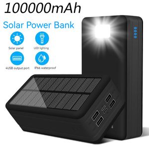 100000mAh boîtier de charge de banque d'alimentation solaire extérieure batterie intelligente externe led lumière 4 chargeur USB trois prévention lampe d'alimentation