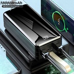 100000mAh Power Bank Chargeur Portable 4 USB Powerbank pour Xiaomi iPhone 12 13 Samsung S22 Batterie Externe Poverbank avec Lumière L230712