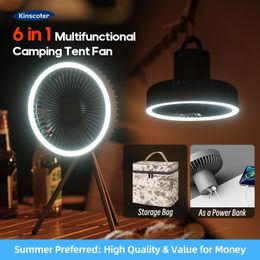 10000mAh Ventilateur de camping Bureau de bureau portable portable Plafond sans fil Ventilateur électrique avec un trépied d'éclairage LED de banque d'alimentation