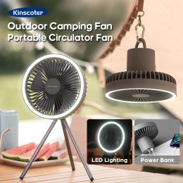 Ventilador de campamento de 10000 mAh Circle de escritorio recargable Circulador portátil Ventilador eléctrico de techo inalámbrico con iluminación LED de banco de energía